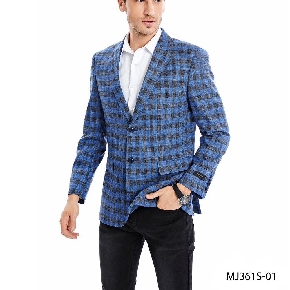Indigo Tartan Notch Lapel Men's Jacket